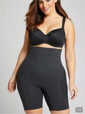 Cacique Black High-Waist Shaping Mid-Thigh Shorts